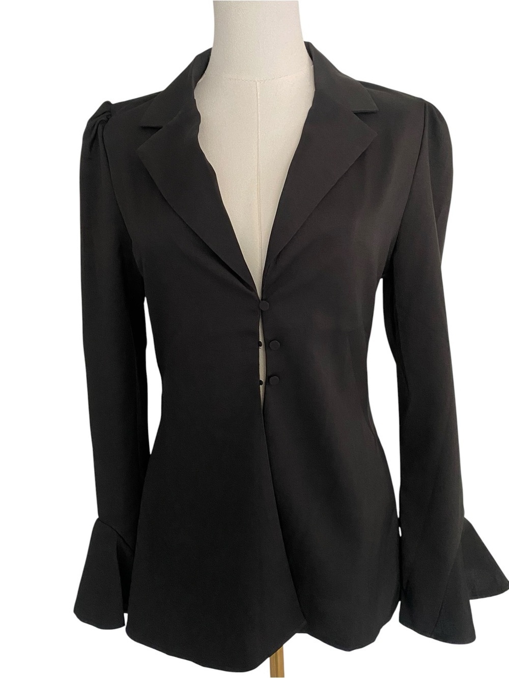 Tailored Black Women's Blouse Blazer with Flared Cuffs